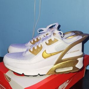 Nike Gold and White Sneakers with Air Max Design